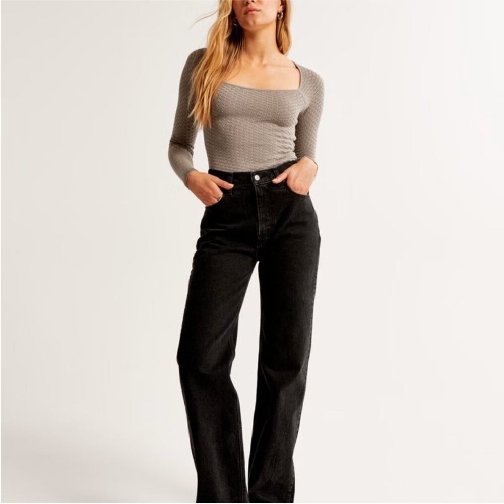 Women’s | Abercrombie & Fitch Pointelle Square Neck Bodysuit, Beige | Medium - Picture 2 of 7